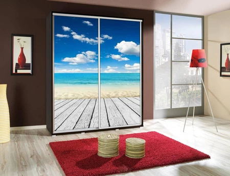 Artistino 155 cm Schiebeschrank mit Strandgrafik wengefarbener Schrankkorpus aus 22 mm starker Platte