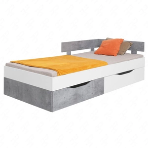 Bett mit Schubladen Epsilon 120x200 cm weiß / Beton modernes Design Bettumrandung mit speziellem ABS-Furnier verarbeitet