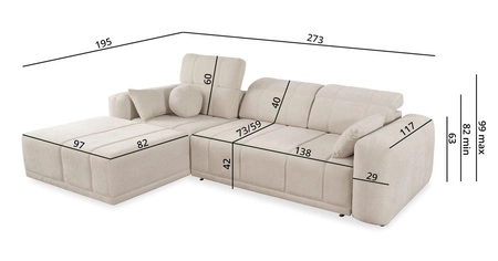 Ecksofa mit Schlaffunktion Cetara grau linke Seite stilvolles Design bequeme verschiebbare Rückenlehnen verstellbare Kopfstützen