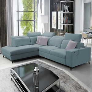 Ecksofa mit Schlaffunktion Kelly Sleek VII Arctic blau linke Seite geflochtene komfortable und funktionelle Ecksofa für Wohnzimmer