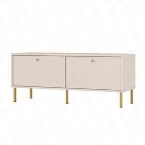 RTV-Schrank Kioto II 121 cm beige eleganter Schrank mit nach unten öffnenden Türen gedeckte Farben goldener Metallsockel