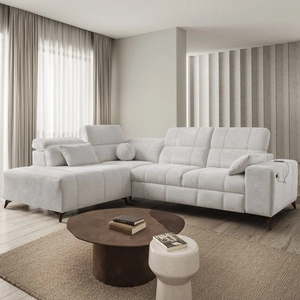 Ecksofa mit Schlaffunktion Penejos VII graue Esche linke Ecke stilvolles Sofa mit Bettkasten komfortable verstellbare Kopfstützen