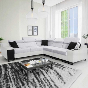 Ecksofa mit Schlaffunktion Alcamo III grau Esche / weiß rechts Funktions-Ecksofa mit Schublade in der Seite zwei Container für Bettzeug