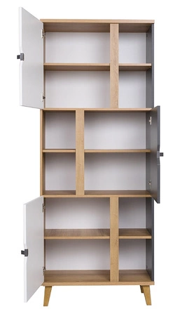 Bücherregal mit Türen Memone 80 cm goldene Eiche / weiß / graphit ideales Bücherregal für Jugend- oder Kinderzimmer im skandinavischen Stil