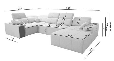 Ecksofa mit Schlaffunktion Tesalia IV beige rechtsseitiges Komfort-Ecksofa für den Wohnbereich mit innovativer Schiebefunktion der Rückenlehne
