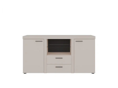 Kommode Rene 156 cm sandbeige elegante und vielseitige Kommode Stil für Wohnzimmer geschmackvolle schwarze Griffe