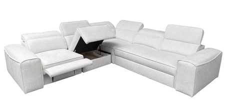 Ecksofa mit Schlaffunktion Viano III Lux grau links modernes Ecksofa für Wohnzimmer mit ausziehbarem Fußteil Bettwäschecontainer
