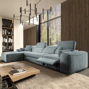 Ecksofa mit Schlaffunktion Viano XII Lux grau blau links Design-Ecksofa für das Wohnzimmer mit bequemer ausziehbarer Fußstütze