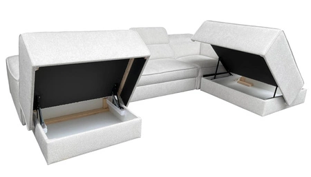 Ecksofa mit Schlaffunktion Viano VI grau Esche links Design-Ecksofa für moderne Einrichtungen zwei Container für Bettzeug