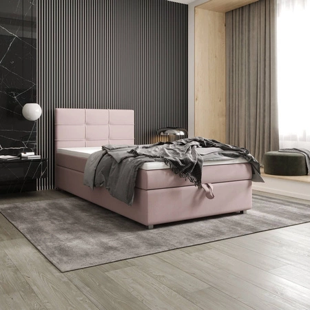 Boxspringbett Fresno 100x200 puderrosa im modernen skandinavischen Stil mit gepolstertem Kopfteil Bett mit Staukasten