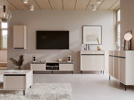 Nachttisch Osaka beige / schwarz mit Schublade ideal Schlafzimmer Schrank-Set auf Metall schwarz Beine modischen Farben