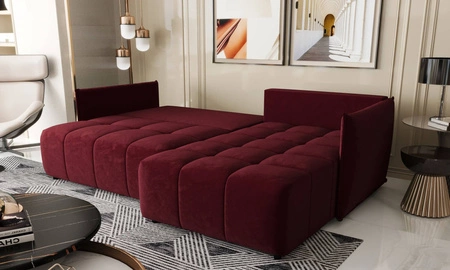 Ecksofa mit Schlaffunktion Oroso kastanienbraun rechte Seite weicher Samtstoff mit hydrophober Beschichtung Bettzeugbehälter