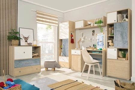 Cary Möbelset Biskuit Eiche / Weiß / Beton ideal für ein Jugend- oder Kinderzimmer in einem trendigen Stil