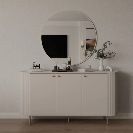 Kommode Ovalio 165 cm beige minimalistische Form macht eine Kommode für das Wohnzimmer stilvolle ovale Form dekorative Fräsen auf den Körper