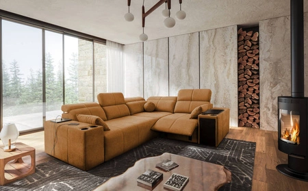 Ecksofa mit Schlaffunktion Tesalia II Lux honey right komfortables Ecksofa mit verschiebbarer Rückenlehne und ausziehbarer Fußstütze