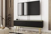 TV-Schrank Luxury 135 cm schwarz elegantes Design stilvolle geriffelte Front Korpus mit goldenen Zierleisten goldenen Metallbeinen gekrönt