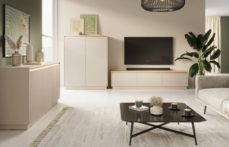 Imperial Möbelset beige Stilvolle Schrankwand mit gefrästen Fronten und eleganten Griffen in gebürstetem Gold