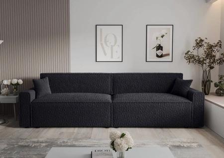 Klappsofa Brandon XL Bis schwarz moderner Designstoff mit ausgeprägter Schleifenoberfläche Bettzeugbehälter