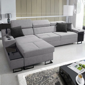 Ecksofa mit Schlaffunktion Alcamo grau links elegantes und stilvolles Ecksofa mit einer ausziehbaren praktischen Schublade an der Seite des Möbels